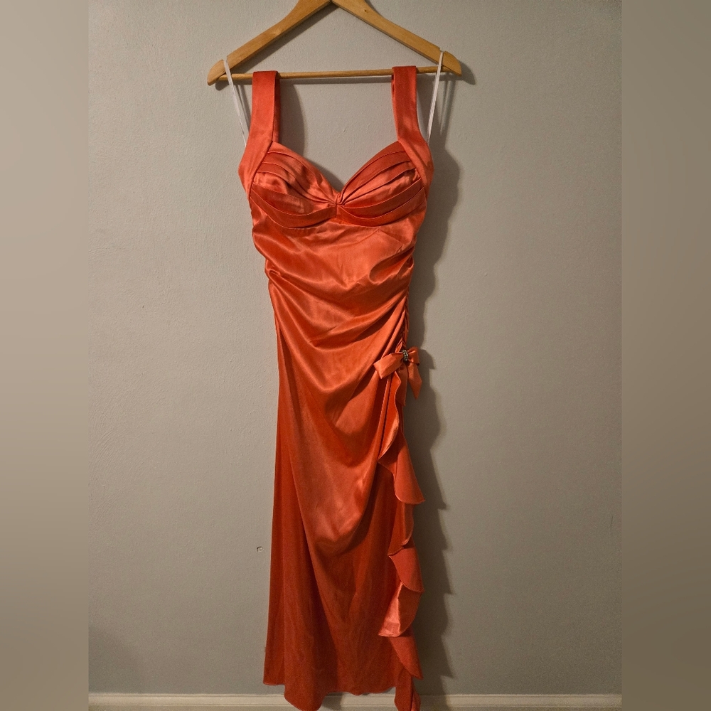 Blondie Nites Orange Halter Slip Dress